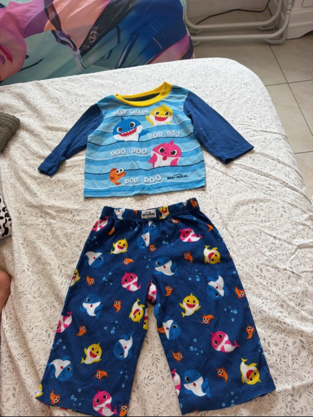 Disney Blue Baby Shark Pajama Set with Yellow Trim